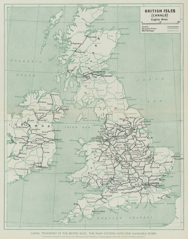 Canal transport in the British Isles, The main systems with the navigable rivers by English School