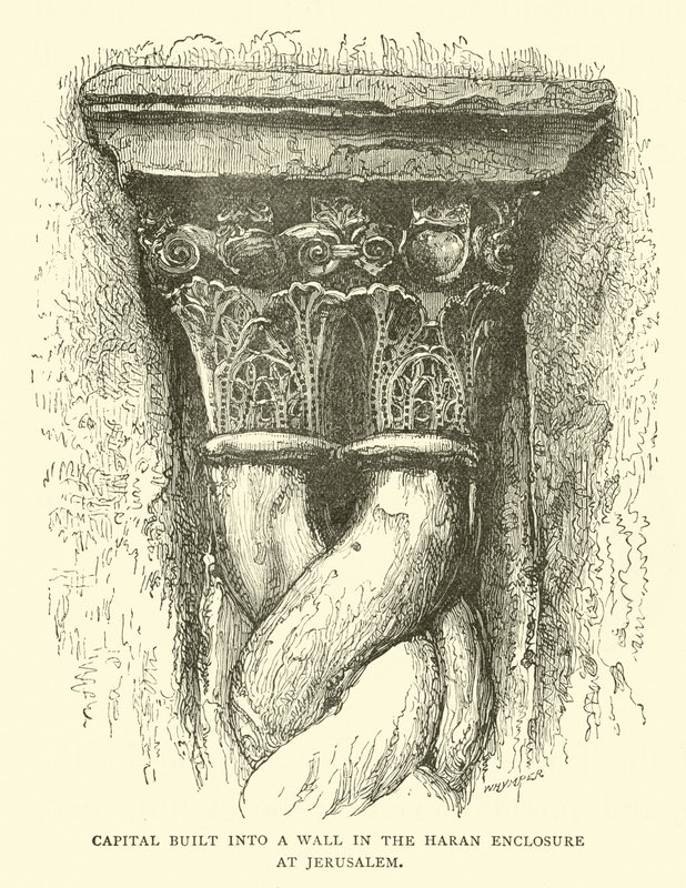 Capital built into a wall in the Haran Enclosure at Jerusalem by English School