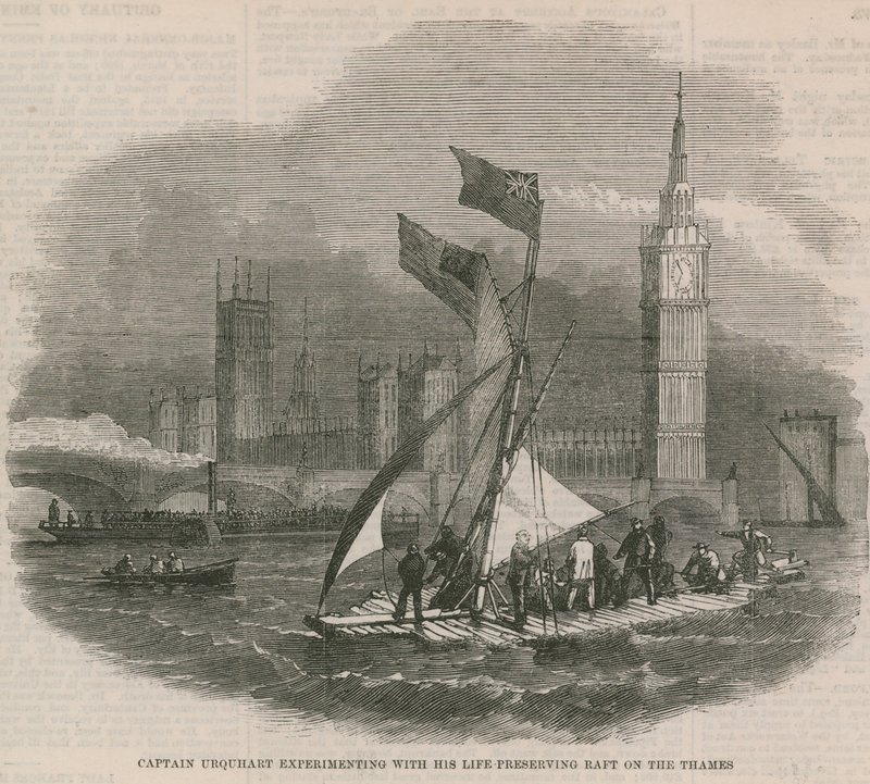 Captain Urquhart Experimenting with His Life-Preserving Raft on the Thames by English School