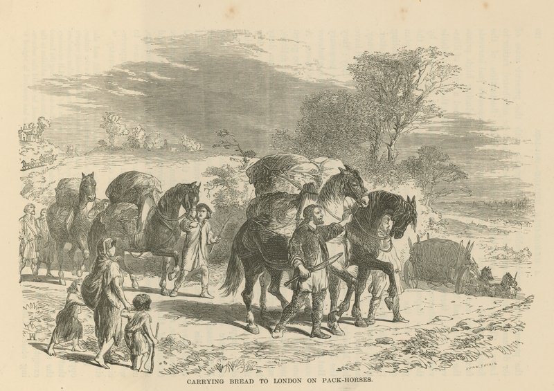 Carrying bread to London on pack horses by English School