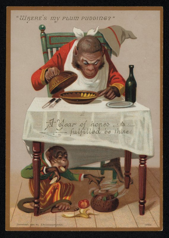Cartoon of Monkeys and a Plum Pudding, New Year