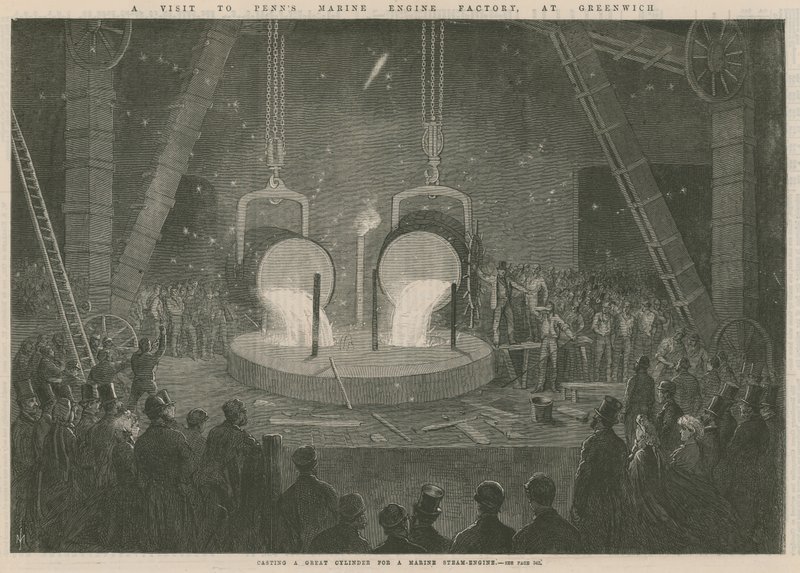 Casting a Great Cylinder for a Marine Steam Engine by English School