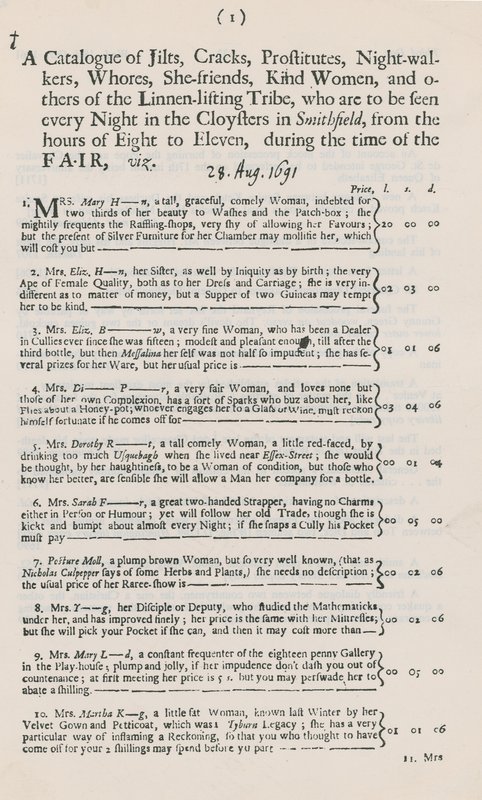Catalogue of Prostitutes by English School