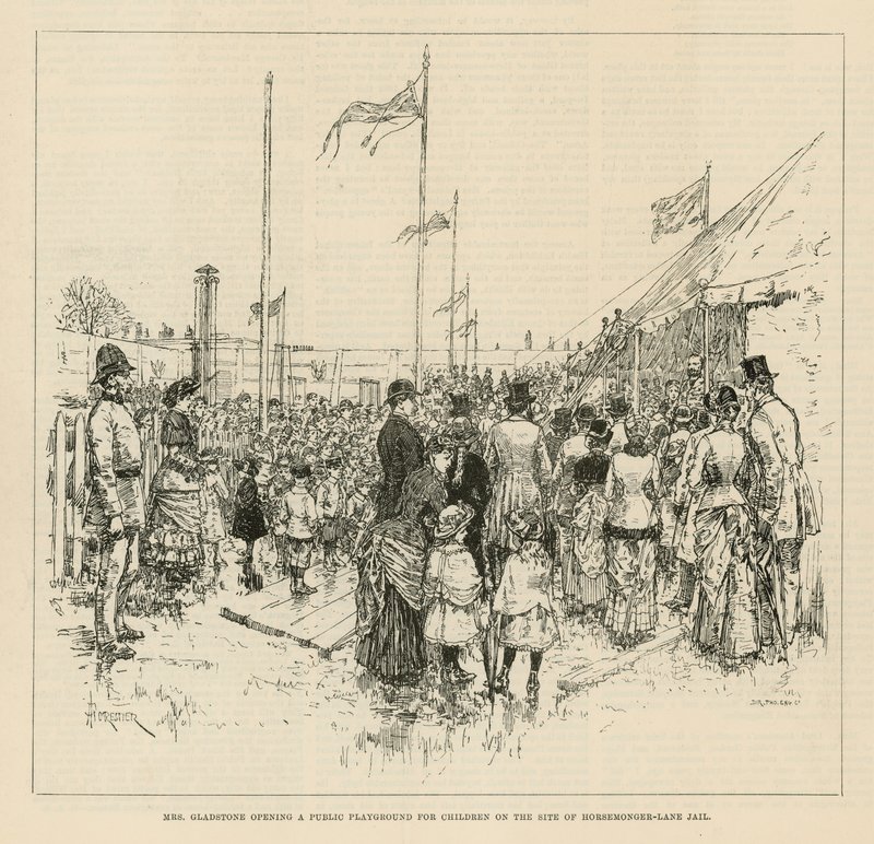 Catherine Gladstone opening a public playground for children by English School
