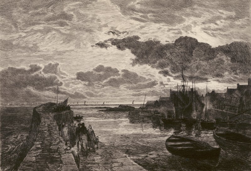 Cellardyke Harbour, etched by Chauvel, after Sam Bough by English School