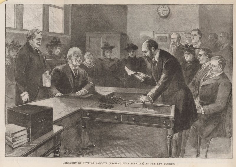 Ceremony of Cutting Faggots (Ancient Rent Services) at the Law Courts by English School