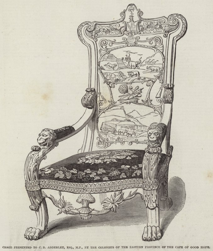 Chair presented to C B Adderley, Esquire, MP, by the Colonists of the Eastern Province of the Cape of Good Hope by English School