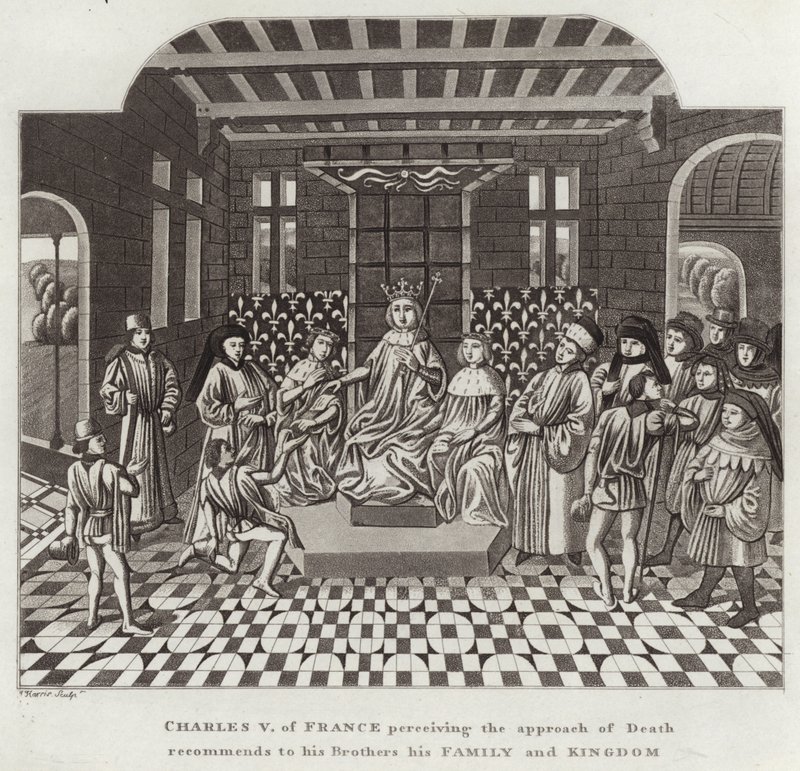 Charles V of France Perceiving the Approach of Death Recommends to His Brothers His Family and Kingdom by English School
