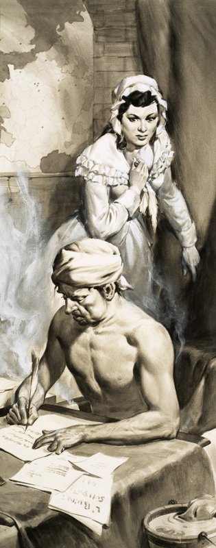 Charlotte Corday about to assassinate Jean Paul Marat by English School