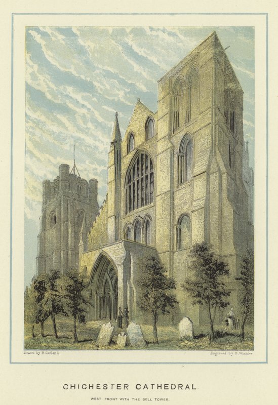 Chichester Cathedral, West Front with the Bell Tower by English School