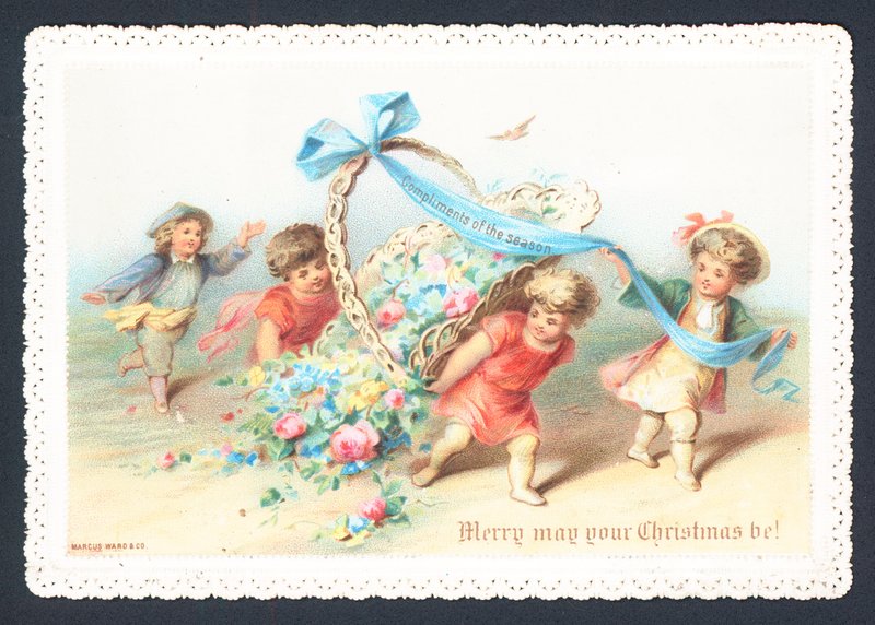 Children and Cherubs Pulling Basket of Flowers by English School
