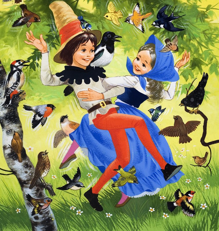 Children dancing in the woodlands by English School