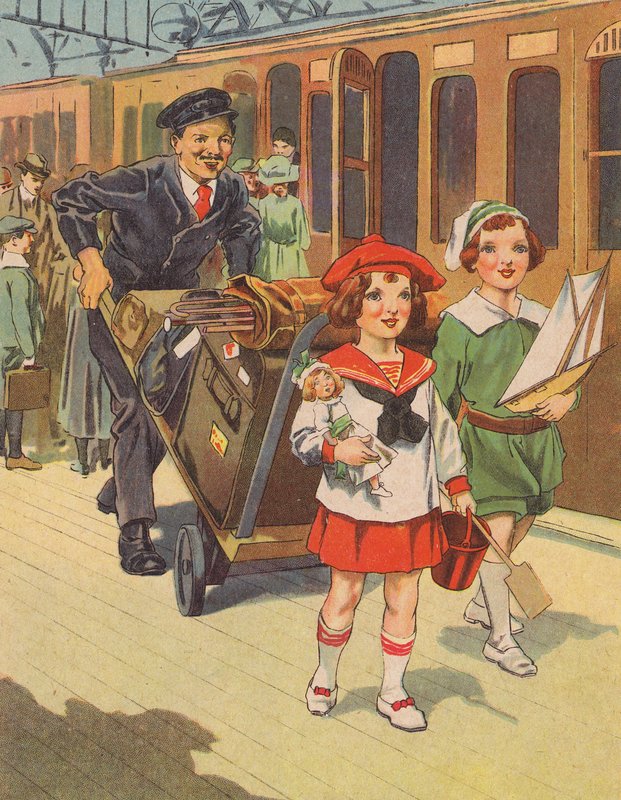 Children Travelling by Train for the Holidays by English School
