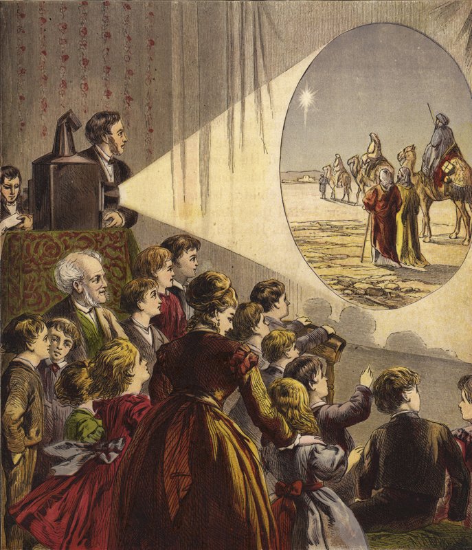 Children Watching Magic Lantern Show of the Christmas Story by English School