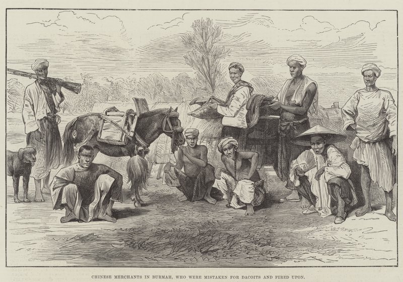 Chinese Merchants in Burmah, who were mistaken for Dacoits and fired upon by English School