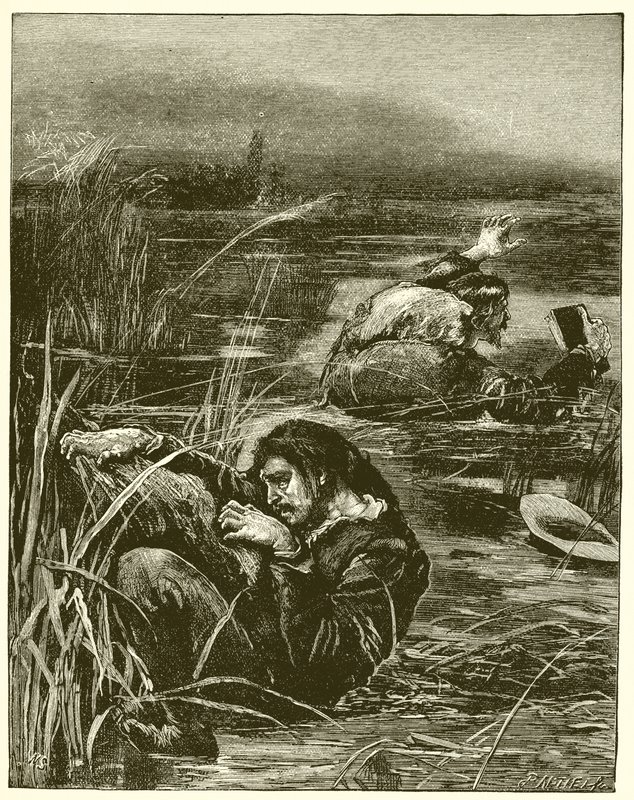 Christian and Pliable in the Slough of Despond by English School