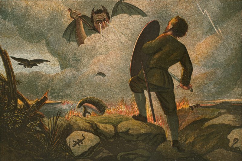 Christian Fighting with Apollyon by English School