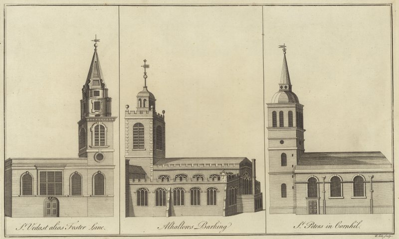 Churches of St Vedast, Foster Lane, Allhallows, Barking and St Peter in Cornhill, London by English School