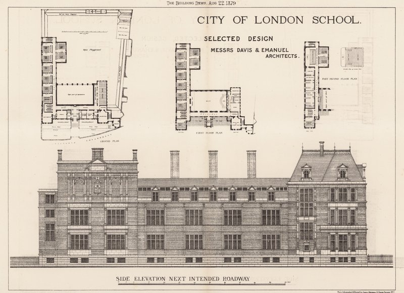 City of London School; Side Elevation by English School