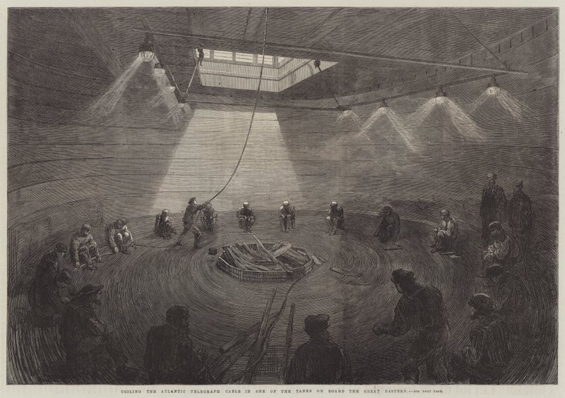 Coiling the Atlantic Telegraph Cable in One of the Tanks on Board the Great Eastern by English School