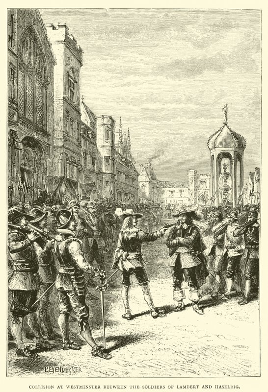 Collision at Westminster between the soldiers of Lambert and Haselrig by English School