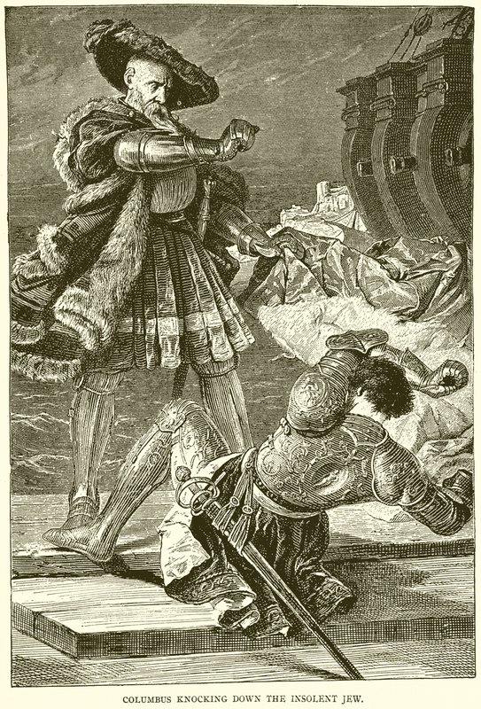 Columbus Knocking Down the Insolent Jew by English School