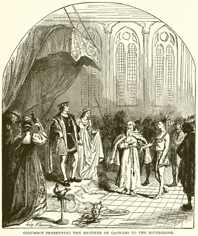 Columbus Presenting the Brother of Caonabo to the Sovereigns by English School