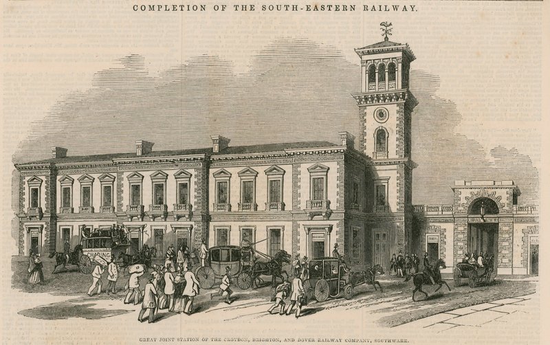 Completion of the South-Eastern Railway: Great joint station of the Croydon, Brighton and Dover Railway Company, Southwark, London by English School