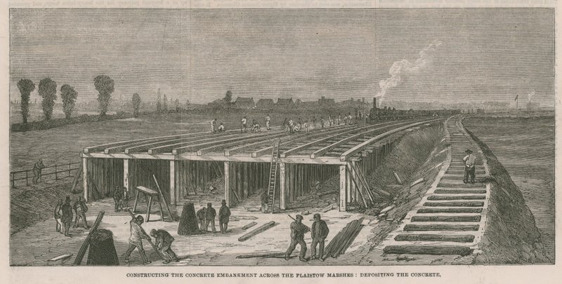 Constructing the Concrete Embankment Across the Plaistow Marshes by English School