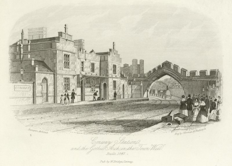 Conwy Station and the Gothic Arch in the Town Wall, Built 1847 by English School