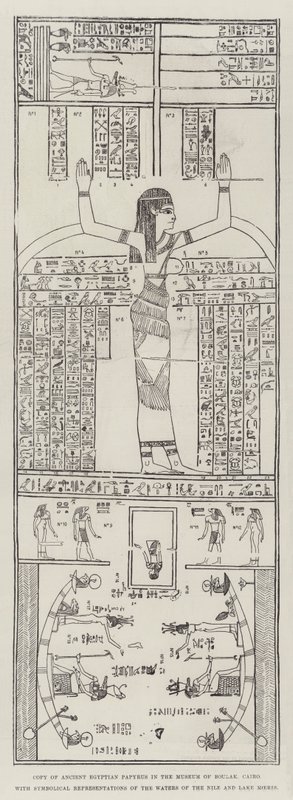 Copy of Ancient Egyptian Papyrus in the Museum of Boulak, Cairo, with Symbolical Representations of the Waters of the Nile and Lake Moeris by English School