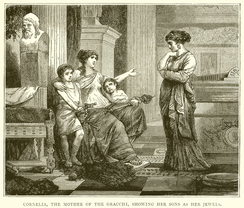Cornelia, the Mother of the Gracchi, showing her Sons as her Jewels by English School