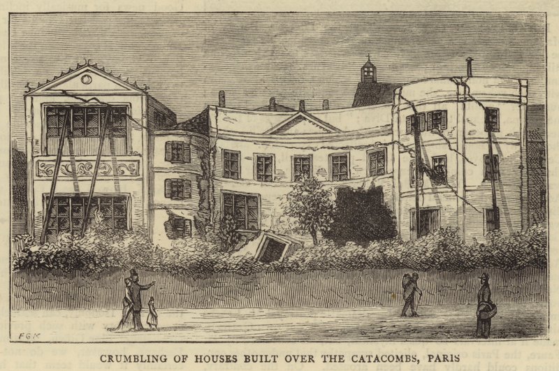 Crumbling of Houses built over the Catacombs, Paris by English School