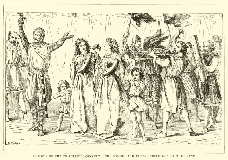 Customs of the thirteenth century, the solemn and festive procession of the Crane by English School