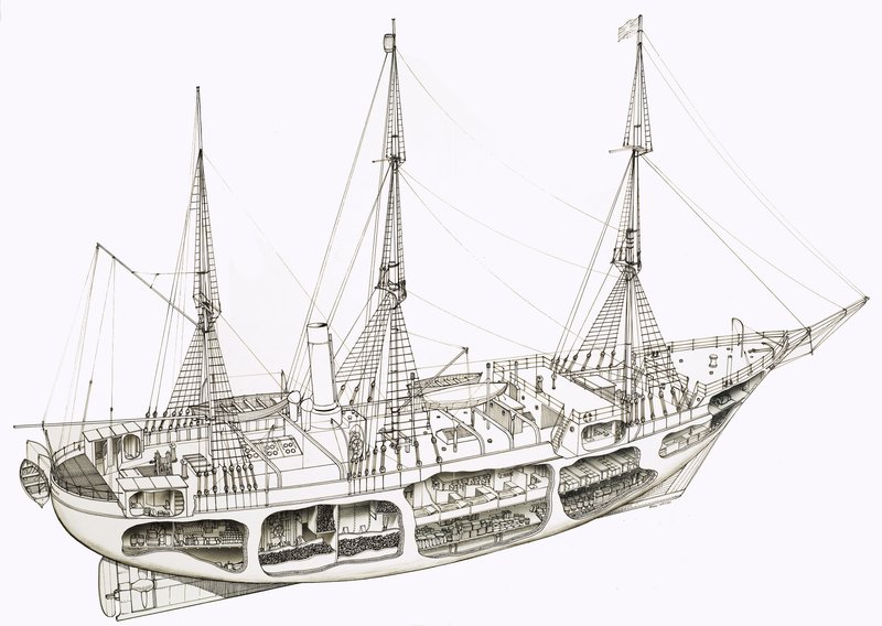Cut-out of Unidentified Ship by English School