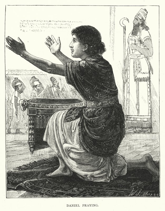 Daniel praying (engraving) by English School