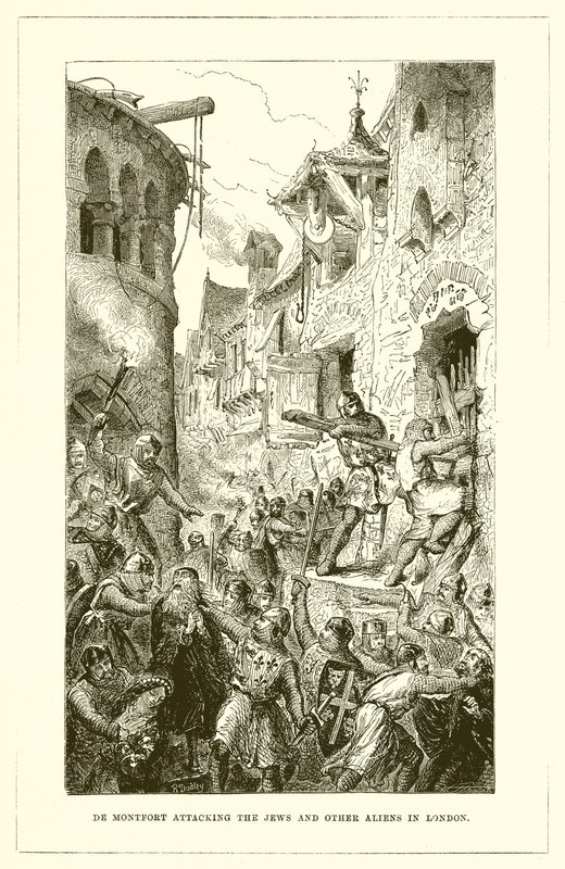 De Montfort Attacking the Jews and Other Aliens in London by English School