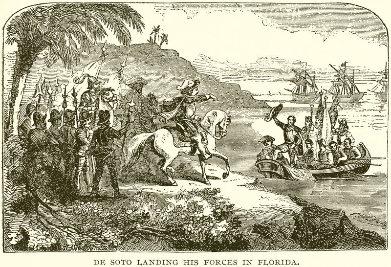 De Soto Landing His Forces in Florida by English School
