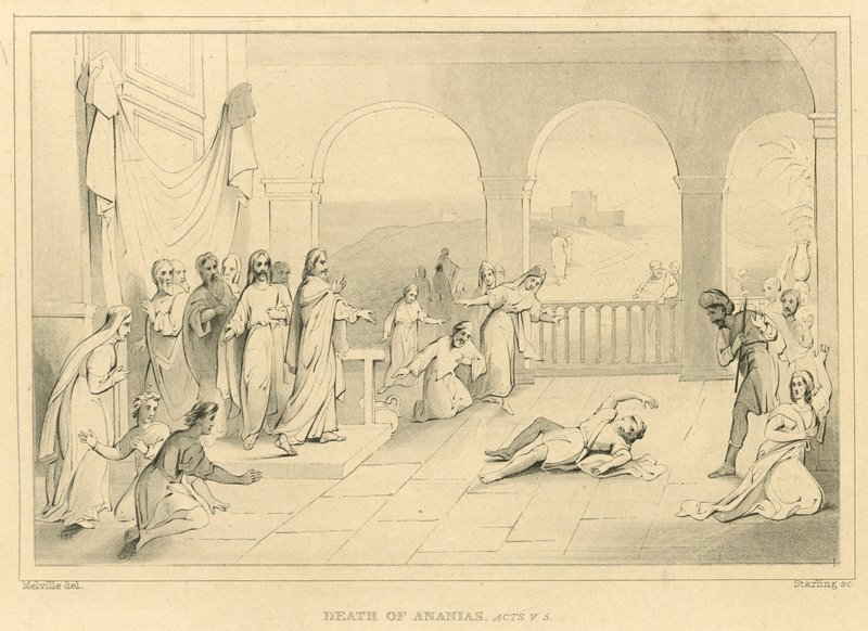Death of Ananias, Acts V, 5 by English School