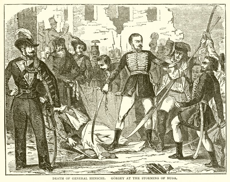 Death of General Henschi. Gorgey at the Storming of Buda by English School