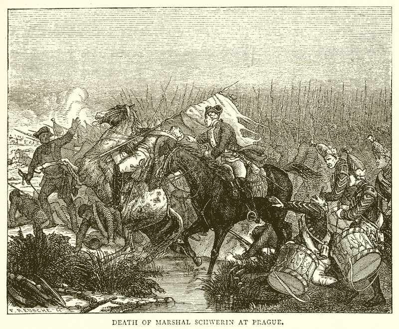 Death of Marshal Schwerin at Prague by English School