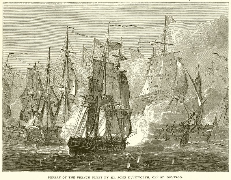 Defeat of the French Fleet by Sir John Duckworth, off St. Domingo by English School