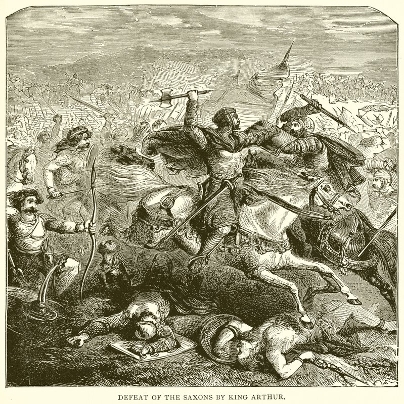 Defeat of the Saxons by King Arthur by English School