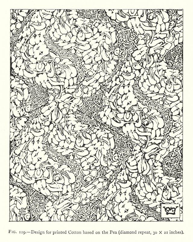 Design for printed Cotton based on the Pea, diamond repeat, 30 × 21 inches by English School