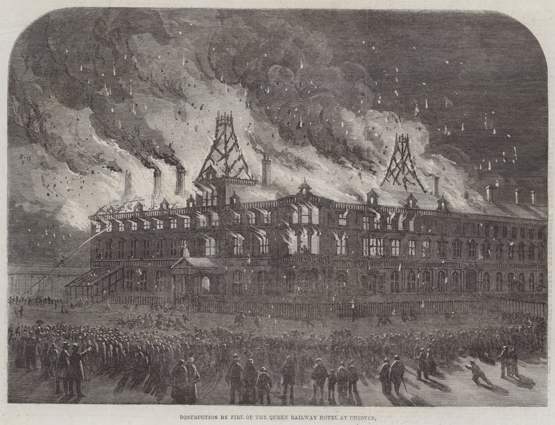 Destruction by Fire on the Queen Railway Hotel at Chester by English School