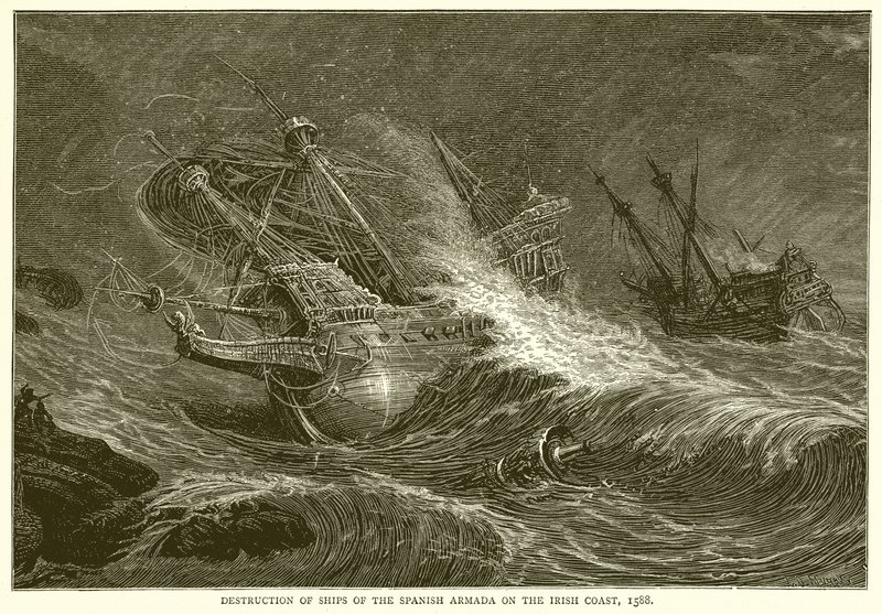 Destruction of Ships of the Spanish Armada on the Irish Coast, 1588 by English School