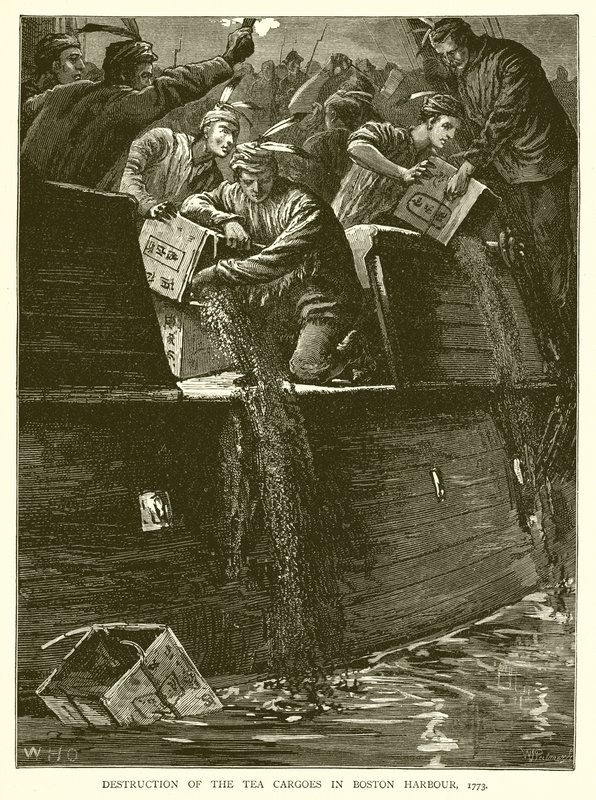 Destruction of the Tea Cargoes in Boston Harbour, 1773 by English School