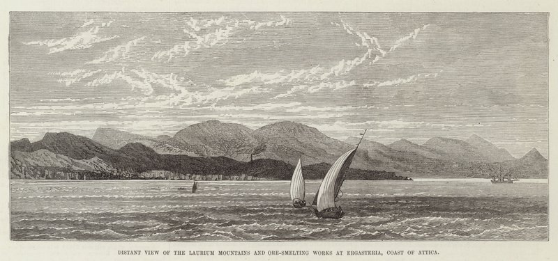 Distant View of the Laurium Mountains and Ore-Smelting Works at Ergasteria, Coast of Attica by English School