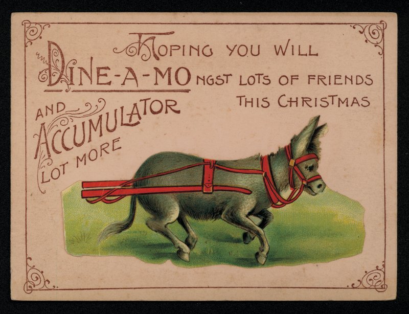 Donkey and Christmas message, greetings card by English School