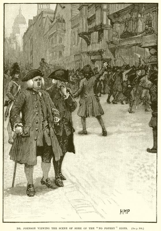 Dr. Johnson Viewing the Scene of Some of the No Popery Riots by English School